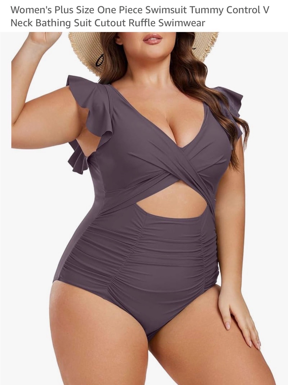 Plus Size Ruffle Sleeve One-Piece Swimsuit in Dusty Purple